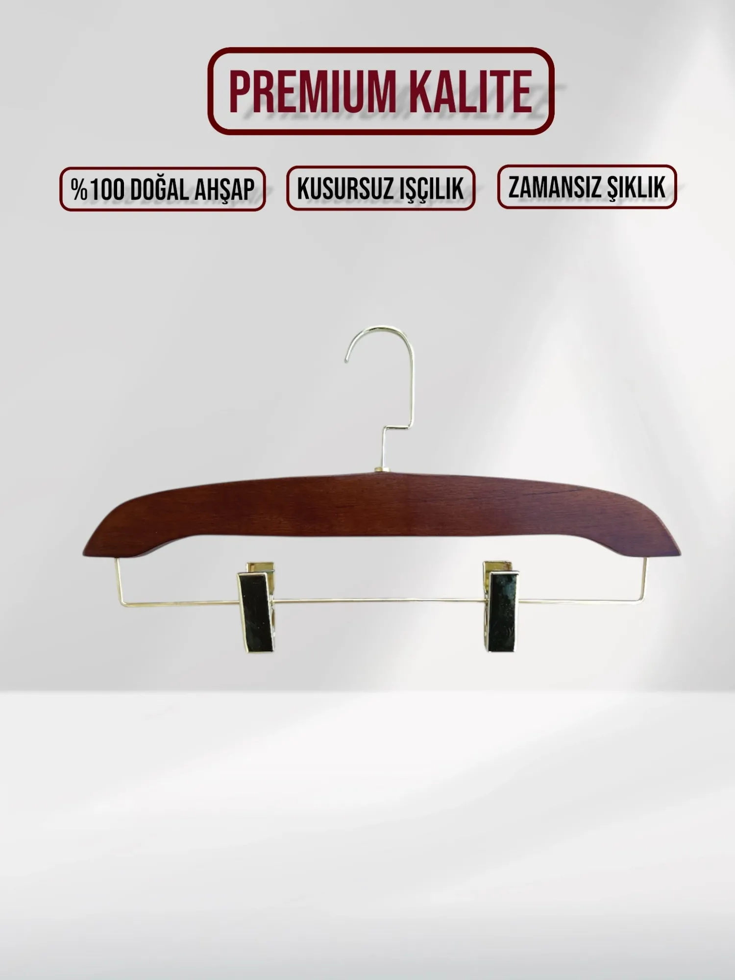 Ceviz Ahşap Gold Lama Kancalı Pantolon Etek Askısı 36 cm