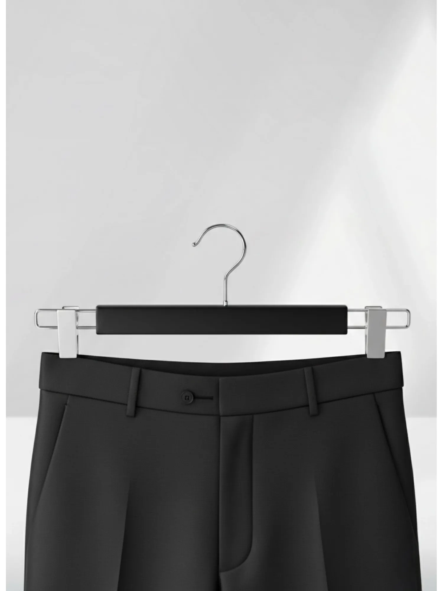 Siyah Ahşap Pantolon Etek Askısı Gümüş Kancalı