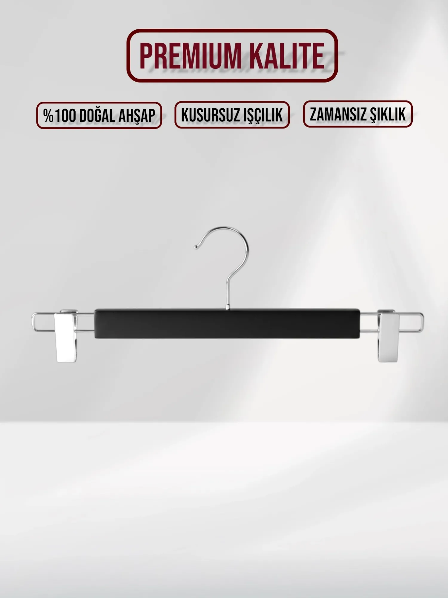 Siyah Ahşap Pantolon Etek Askısı Gümüş Kancalı