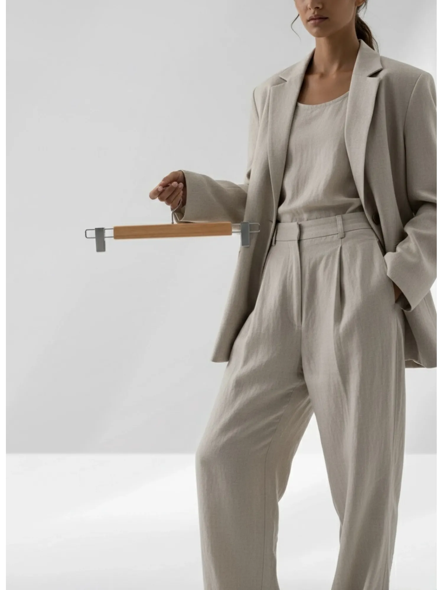 Naturel Ahşap Pantolon Etek Askısı Gümüş Kancalı