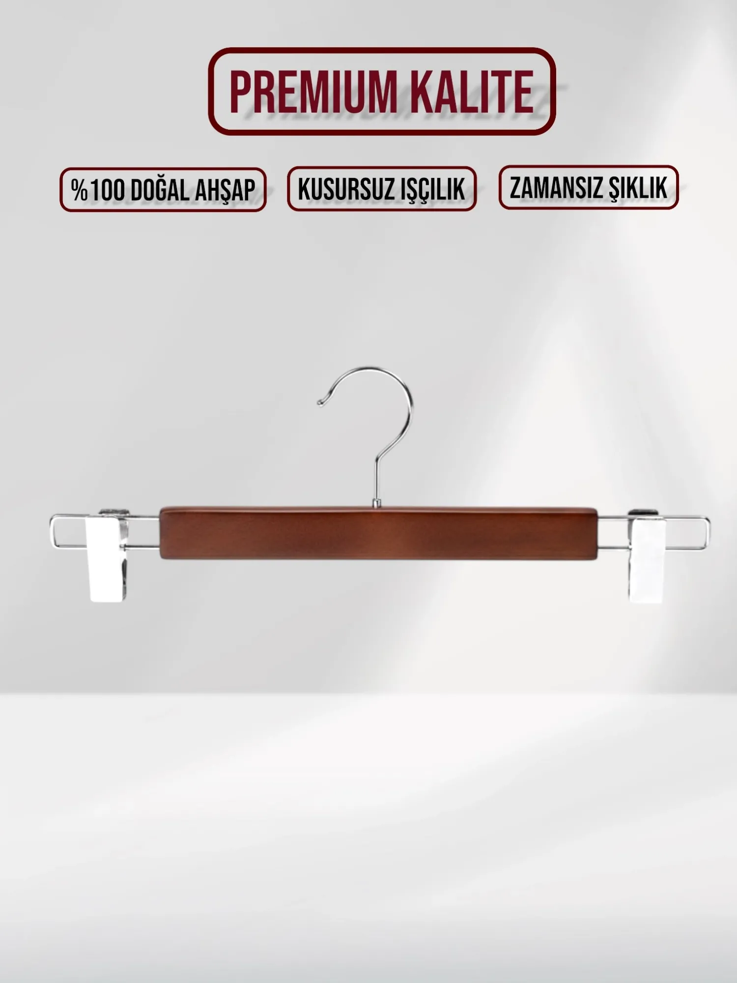 Ceviz Ahşap Pantolon Etek Askısı Gümüş Kancalı