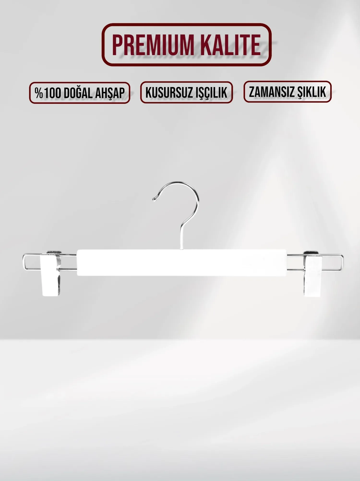 Beyaz Ahşap Pantolon Etek Askısı Gümüş Kancalı