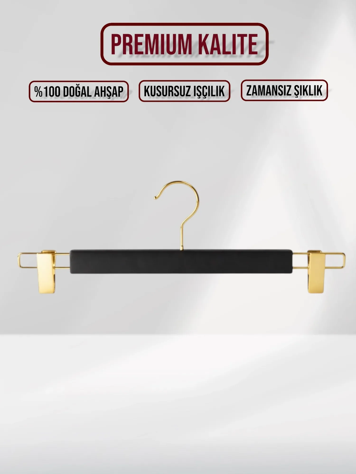 Siyah Ahşap Pantolon Etek Askısı Gold Kancalı