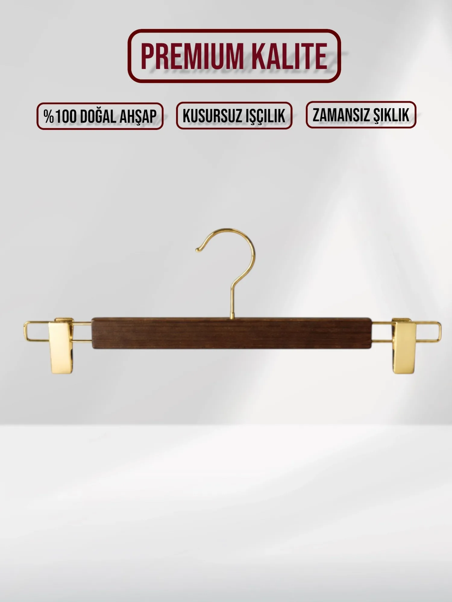 Ceviz Ahşap Pantolon Etek Askısı Gold Kancalı