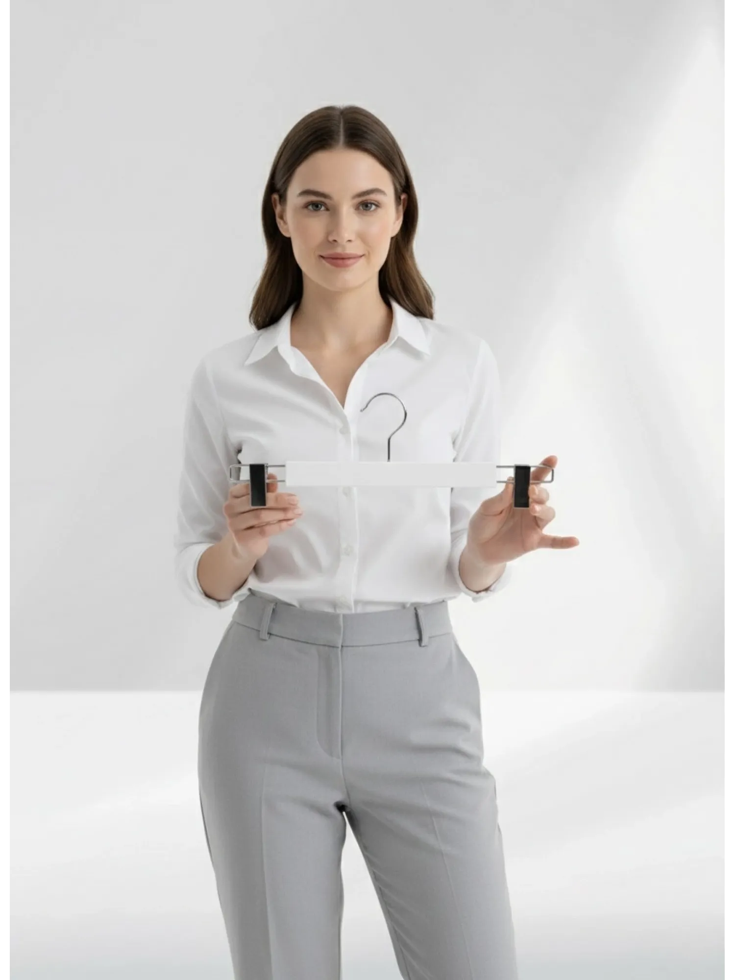 Beyaz Ahşap Pantolon Etek Askısı Gümüş Kancalı