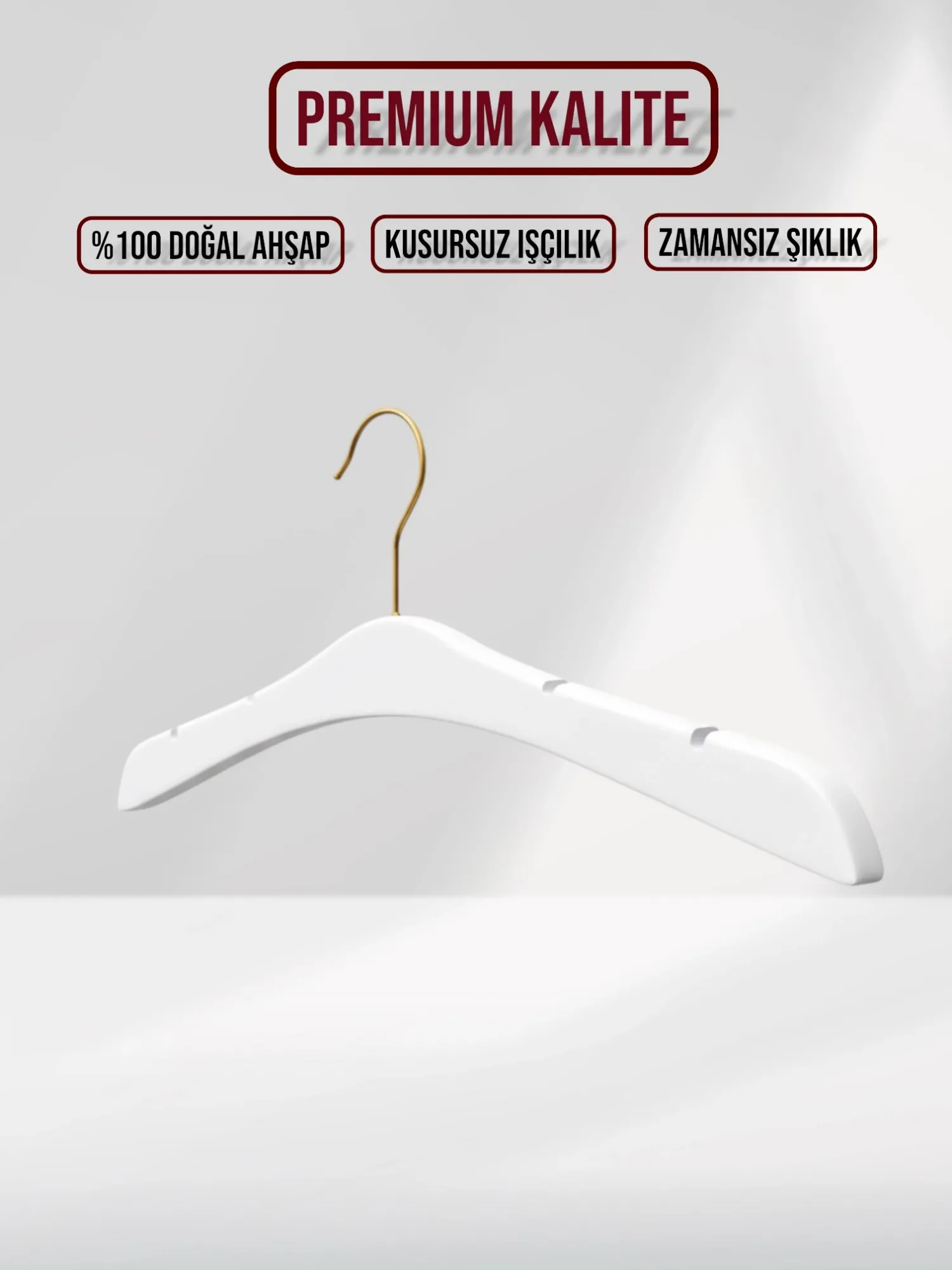 Beyaz Ahşap Gold Kancalı Gelinlik Triko Abiye Askısı