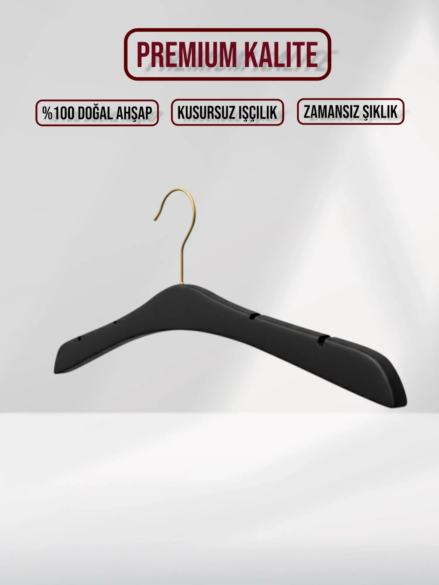 Siyah Ahşap Gold Kancalı Gelinlik Triko Abiye Askısı