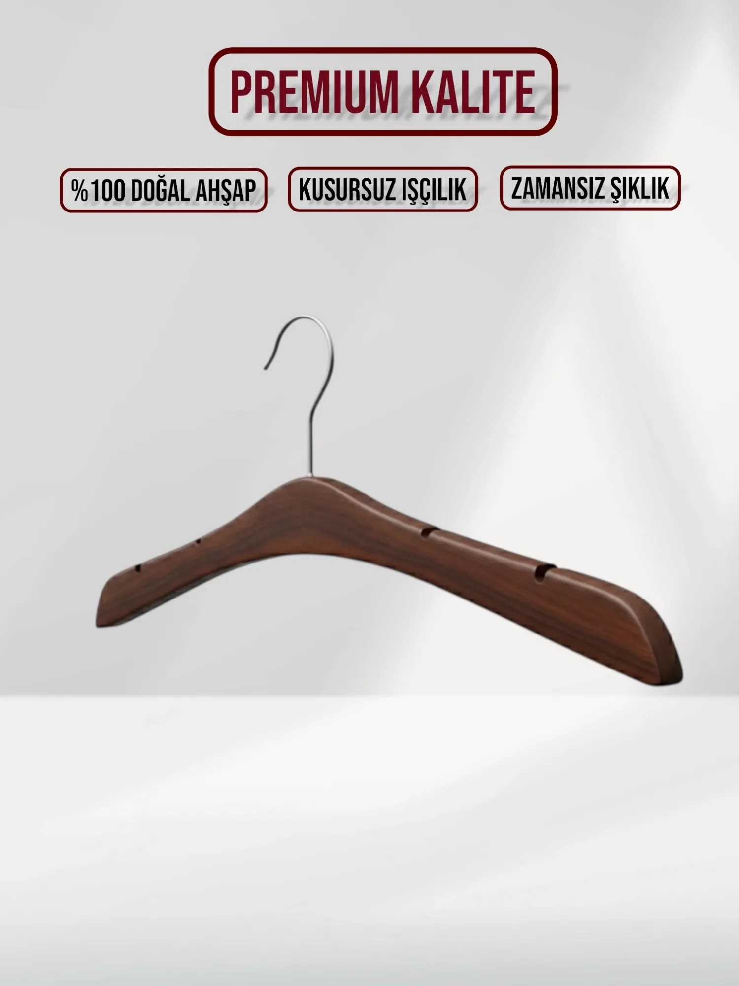 Ceviz Ahşap Nikel Kancalı Gelinlik Triko Abiye Askısı