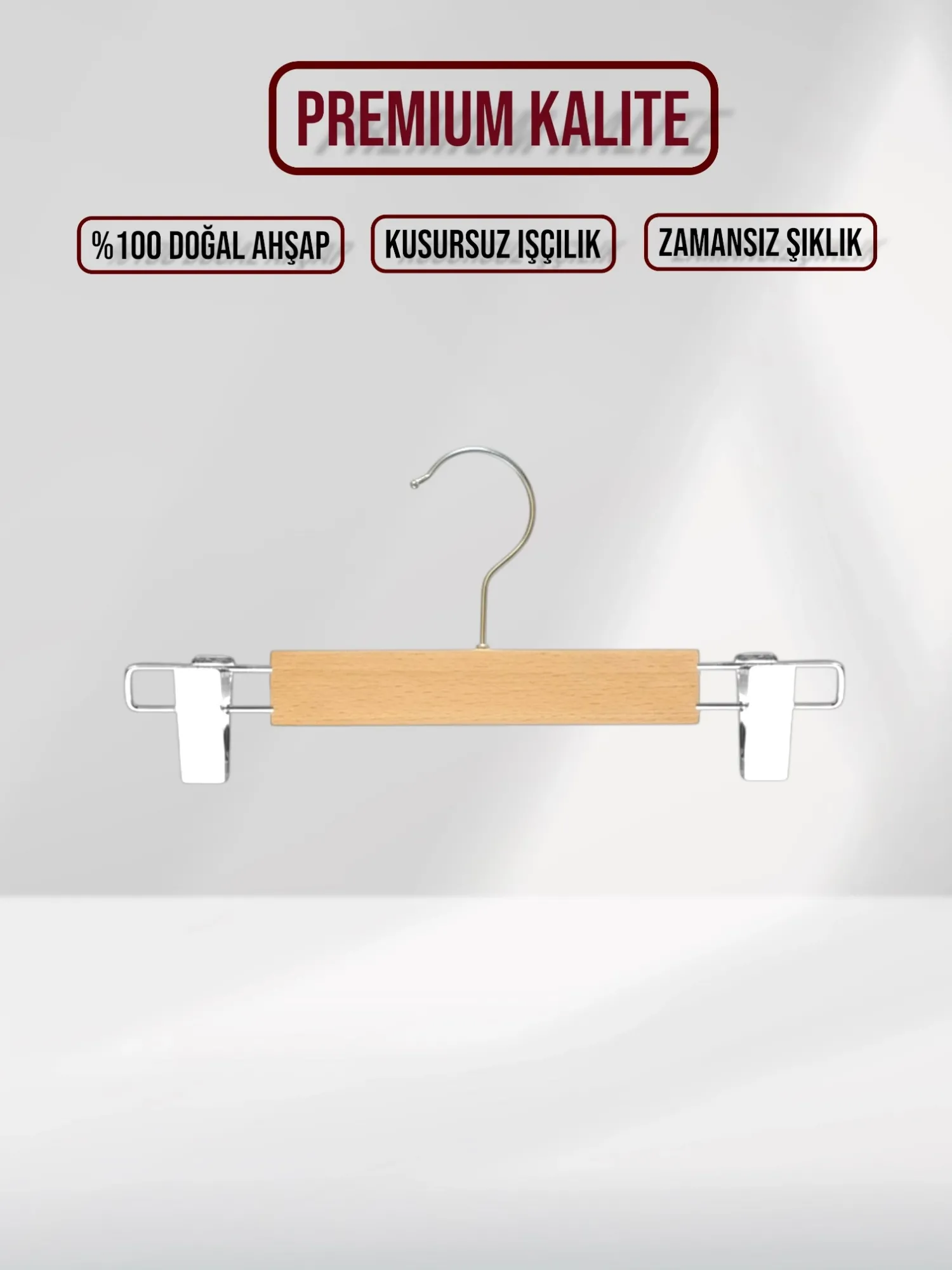 Naturel Bebek Ahşap Pantolon Etek Askısı Gümüş Kancalı