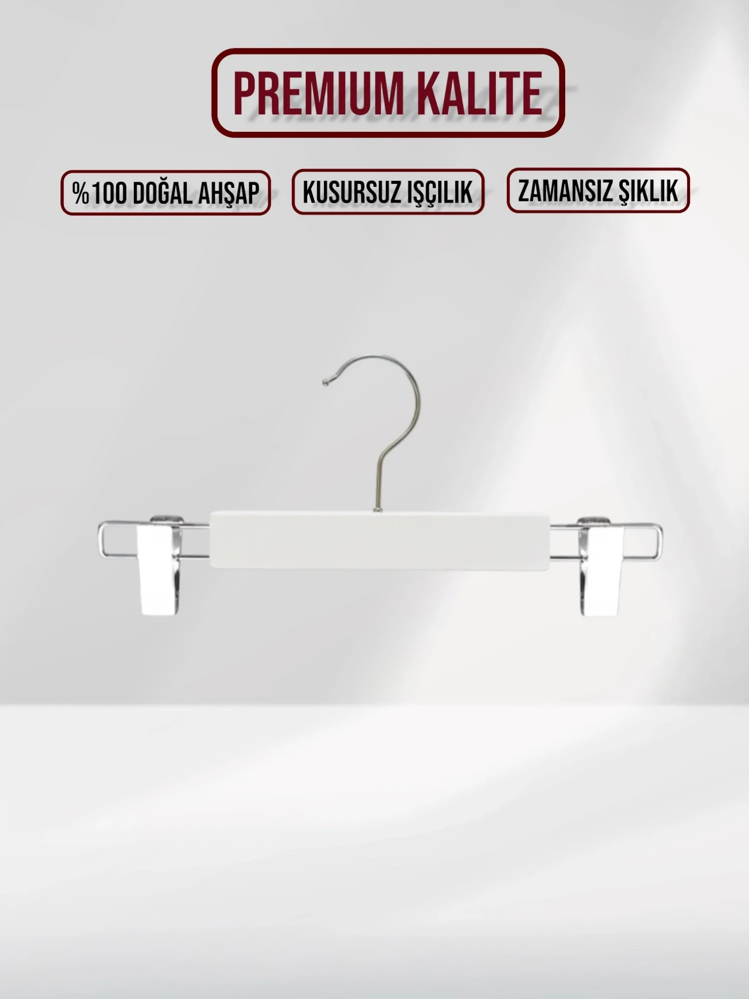 Beyaz Bebek Ahşap Pantolon Etek Askısı Gümüş Kancalı