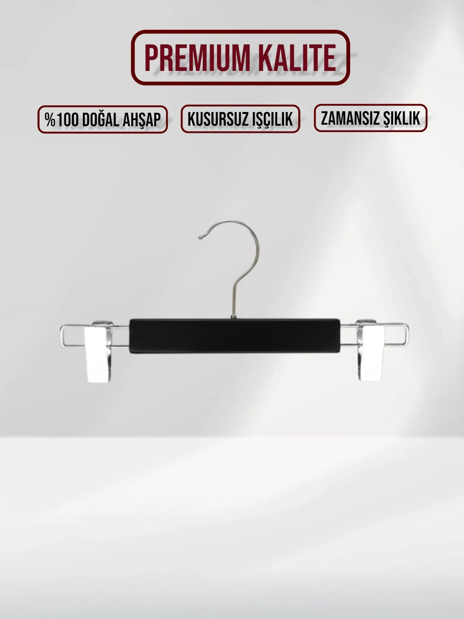 Siyah Bebek Ahşap Pantolon Etek Askısı Gümüş Kancalı