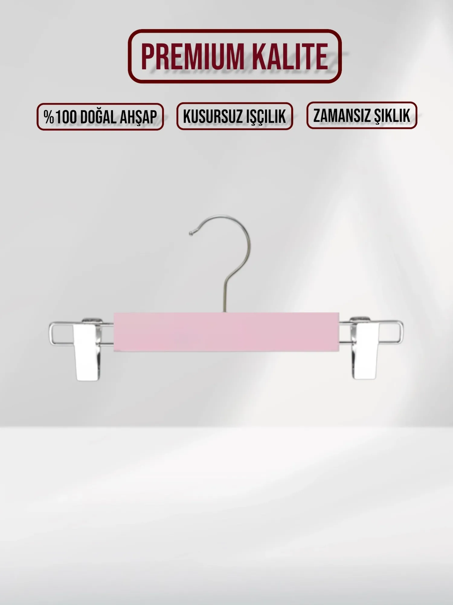 Pembe Ahşap Pantolon Etek Askısı Gümüş Kancalı