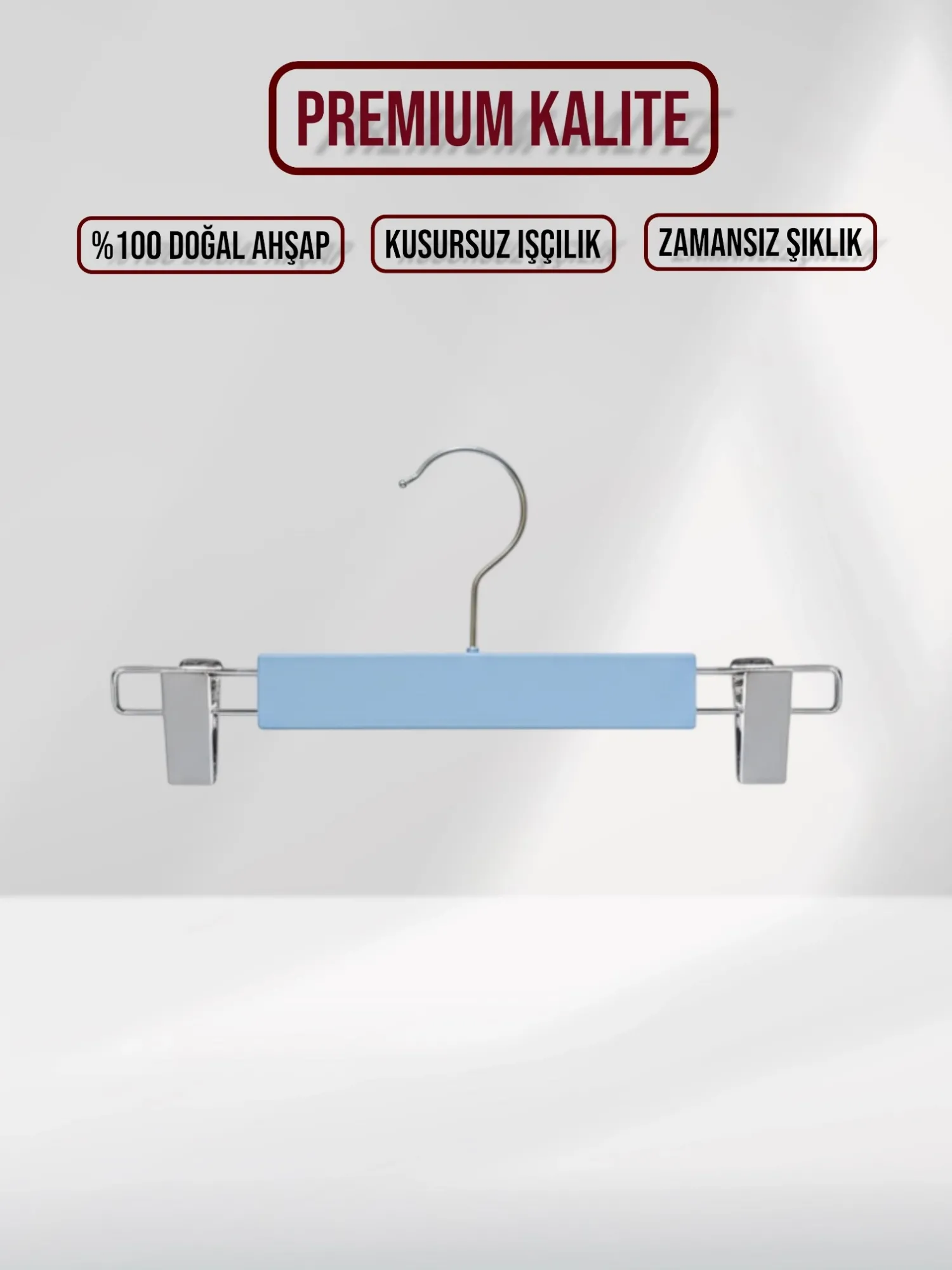 Mavi Ahşap Bebek Pantolon Etek Askısı Gümüş Kancalı