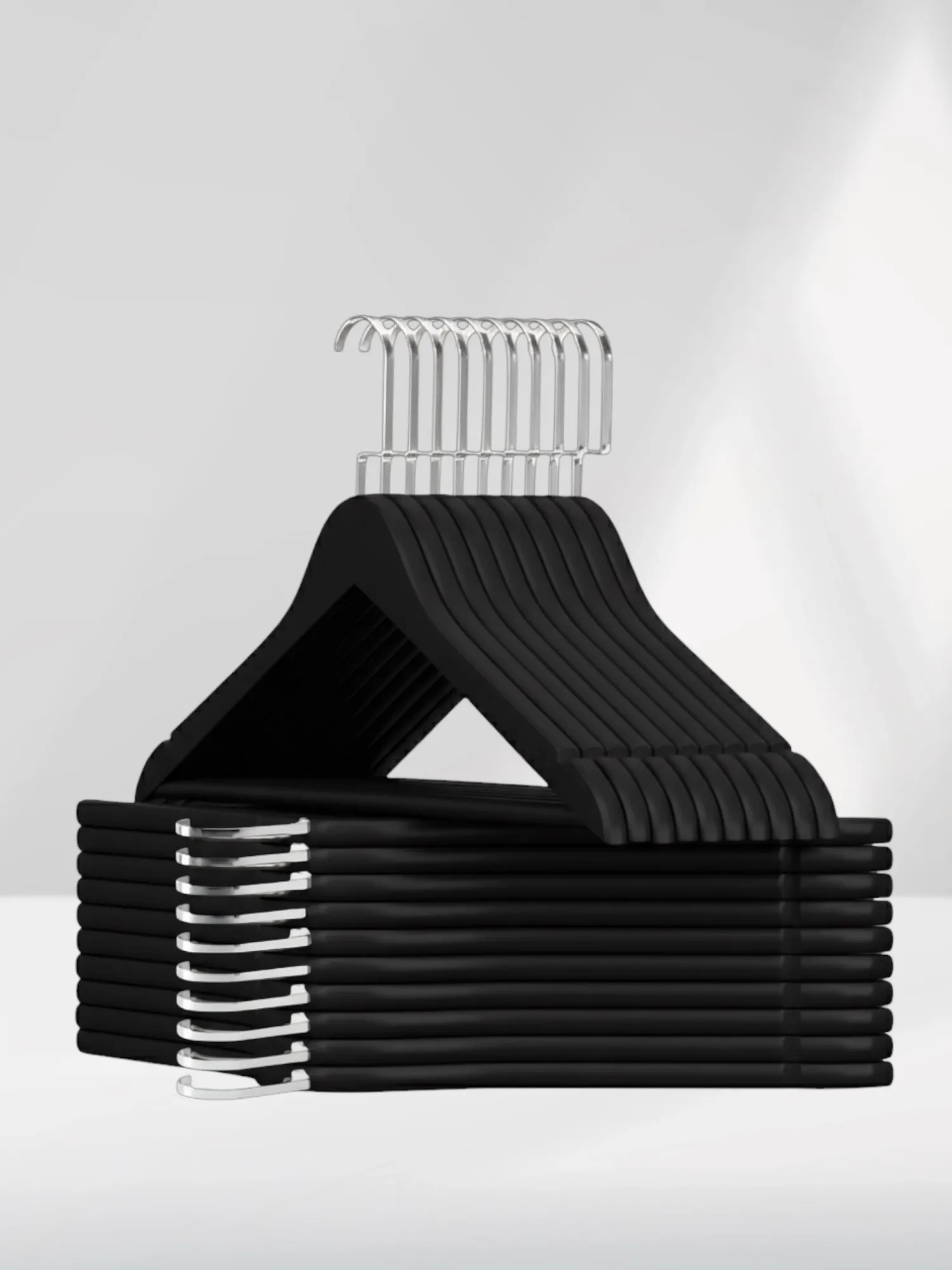 Siyah Ahşap Nikel Lama Kancalı Elbise Pantolon Askısı