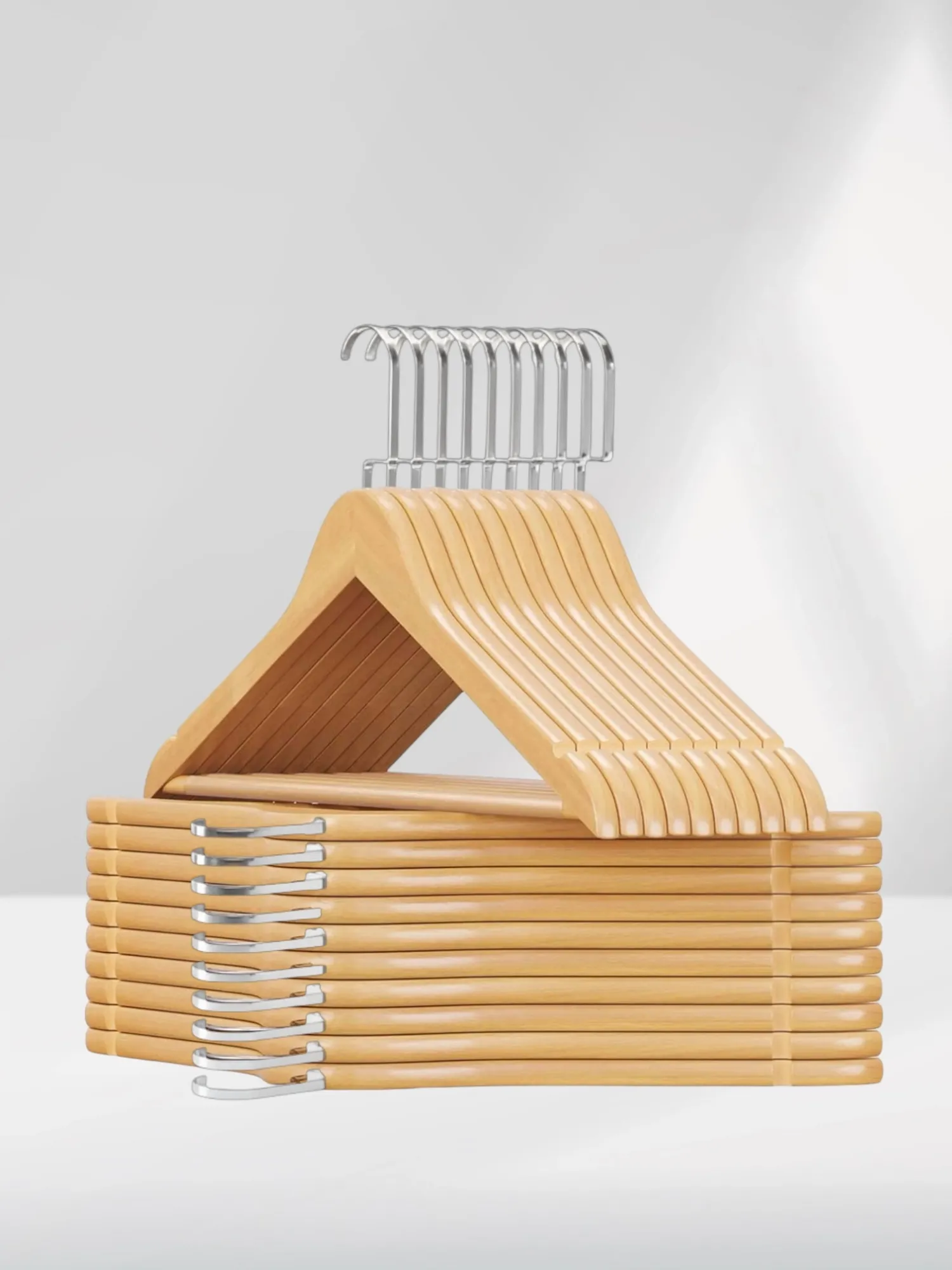 Naturel Ahşap Nikel Lama Kancalı Elbise Pantolon Askısı