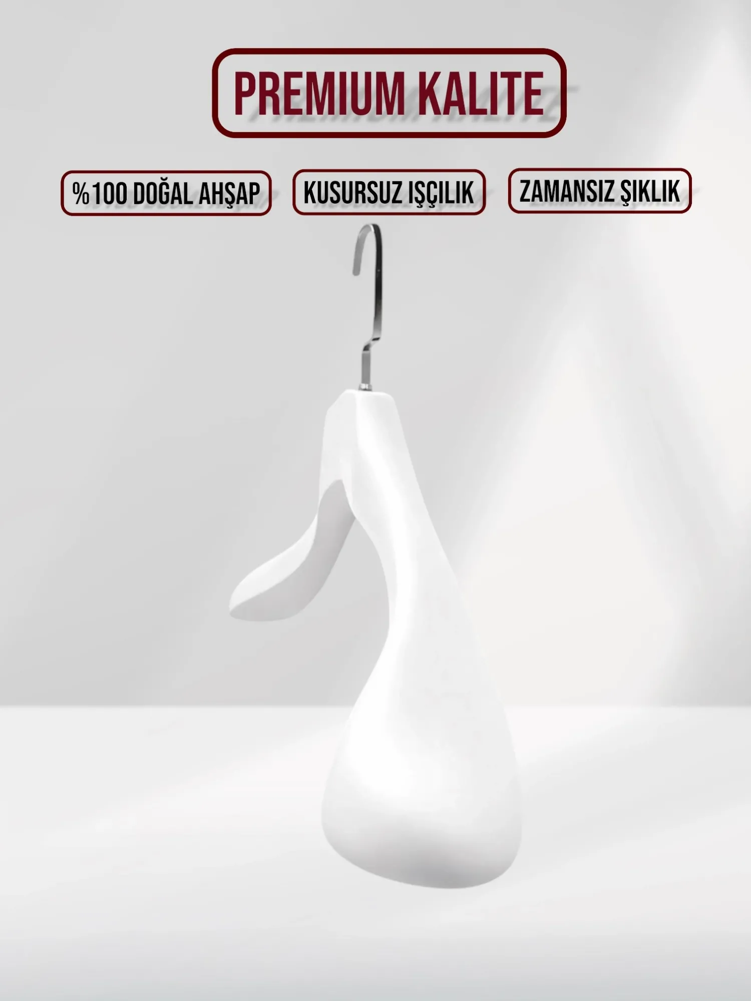 Beyaz Ahşap Nikel Lama Kancalı Ceket Askısı