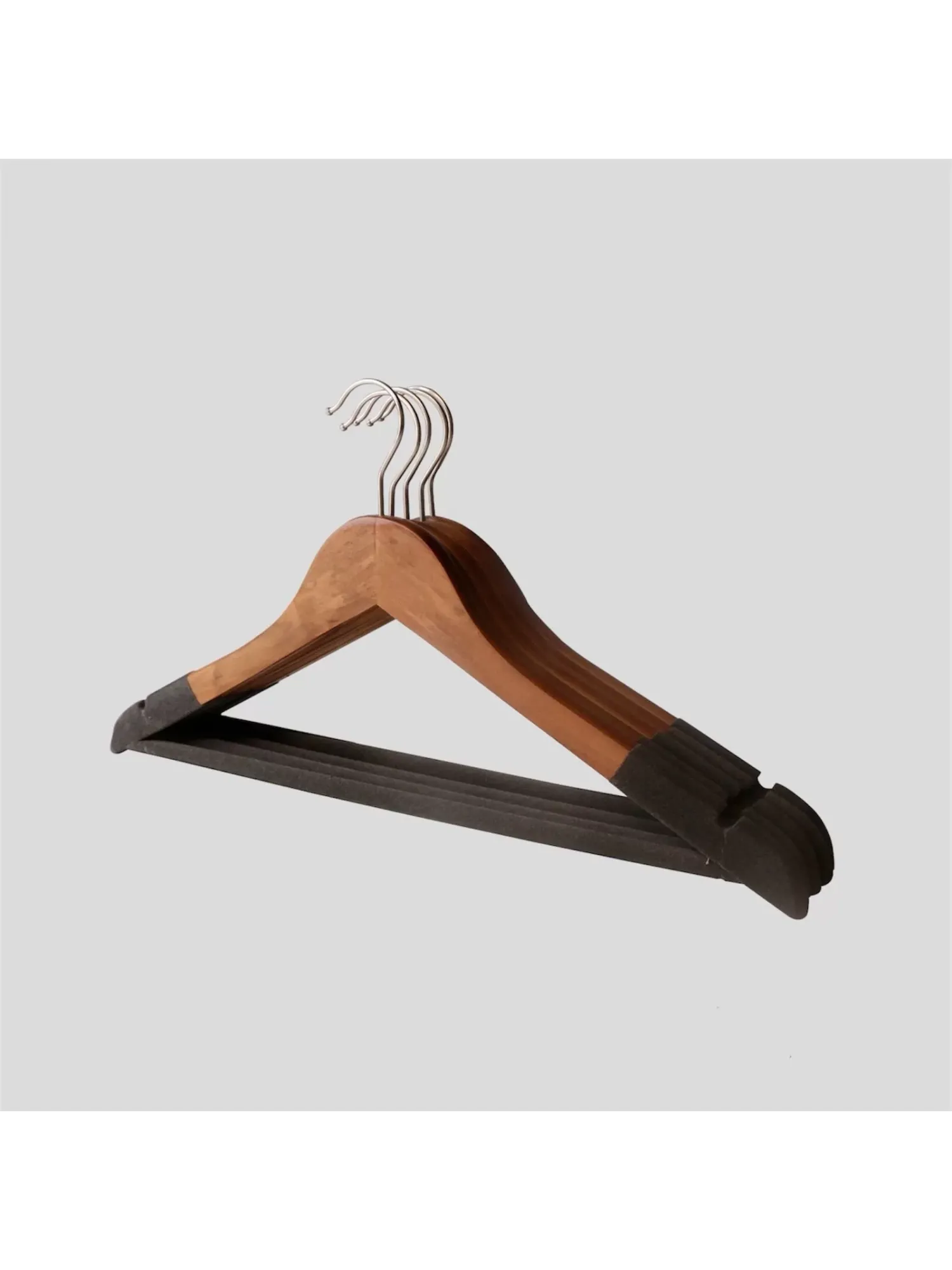 Ceviz Ahşap Ceviz Kadife Kaplamalı Elbise Pantolon Askısı