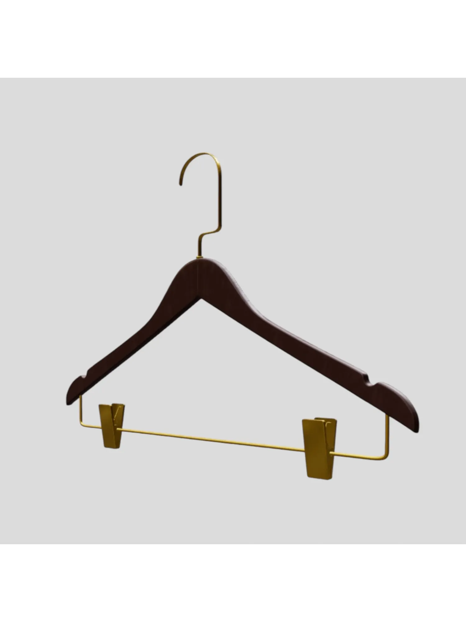 Ceviz Ahşap Gold Lama Kancalı Maşalı Elbise Pantolon Askısı