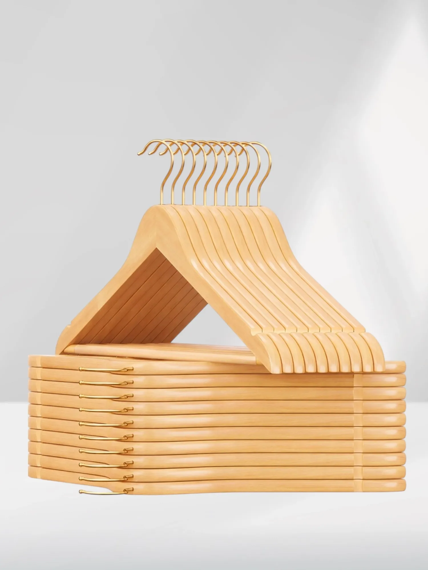 Naturel Ahşap Elbise Pantolon Askısı Gold Kanca