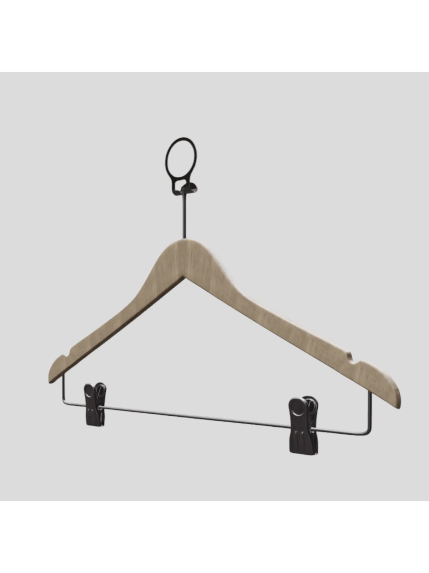 Naturel Ahşap Otel Elbise Pantolon Askısı Mandallı