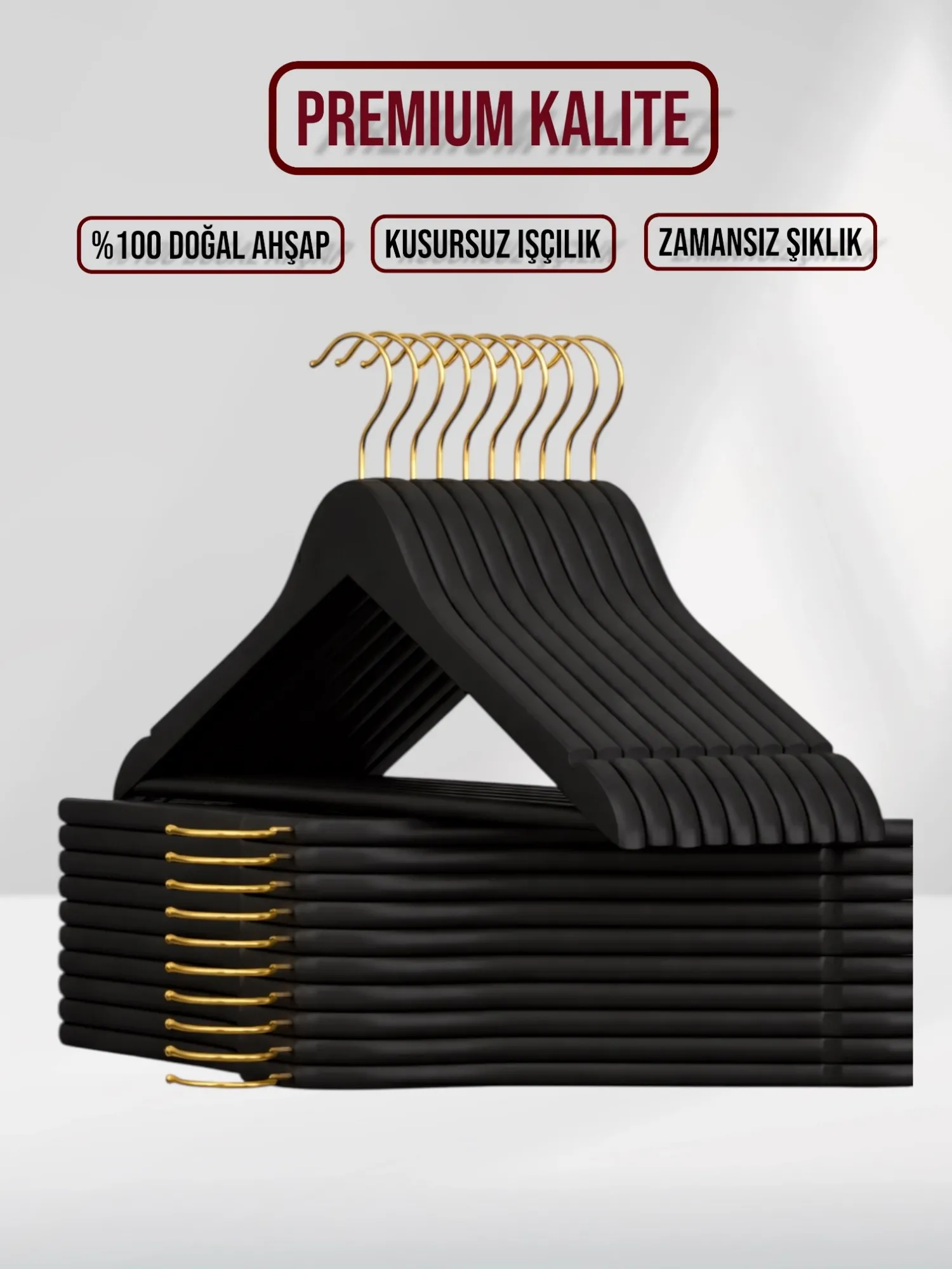 Siyah Ahşap Elbise Pantolon Askısı Gold Kanca