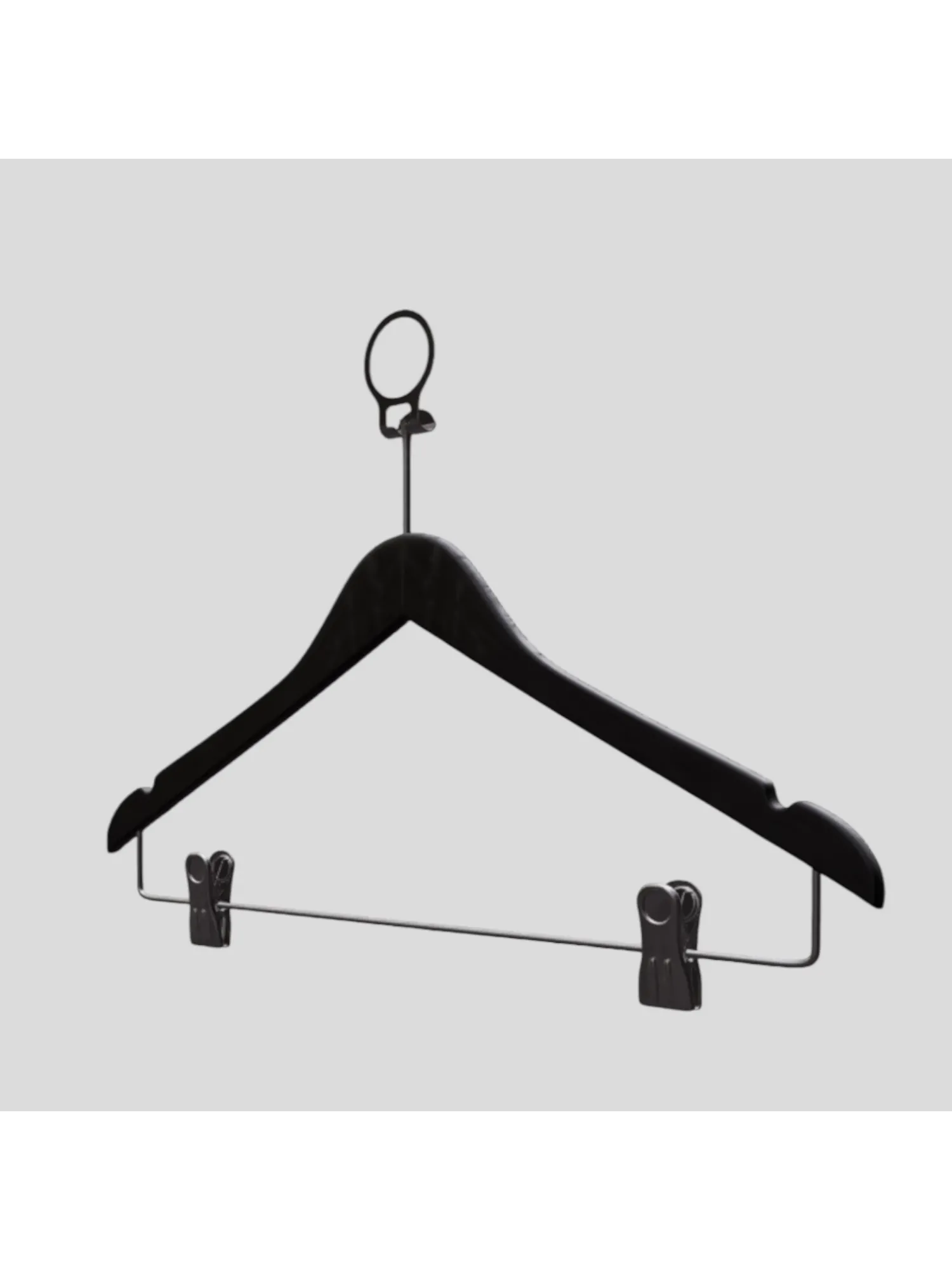 Siyah Ahşap Otel Elbise Pantolon Askısı Mandallı