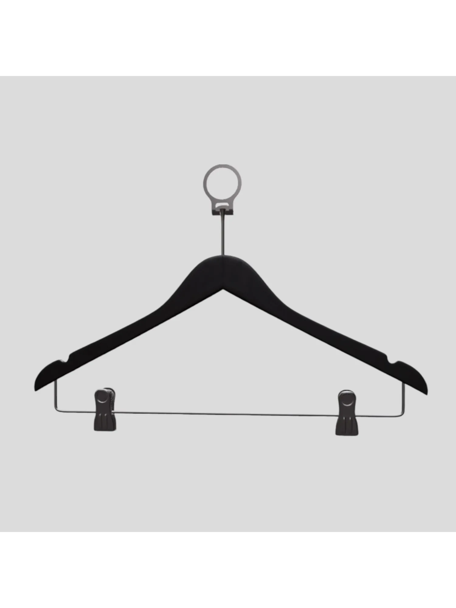 Siyah Ahşap Otel Elbise Pantolon Askısı Mandallı