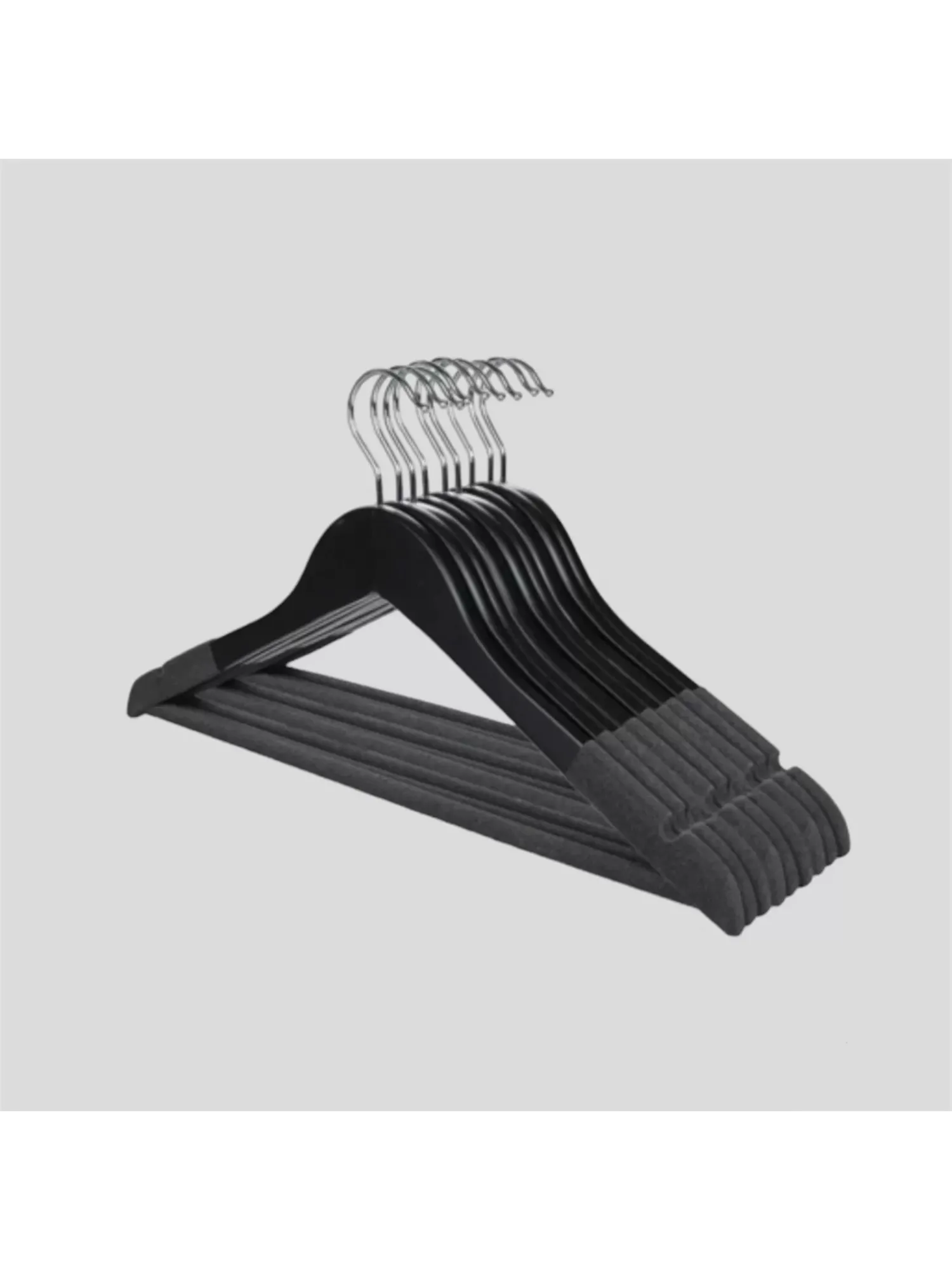 Siyah Ahşap Siyah Kadife Kaplamalı Elbise Pantolon Askısı