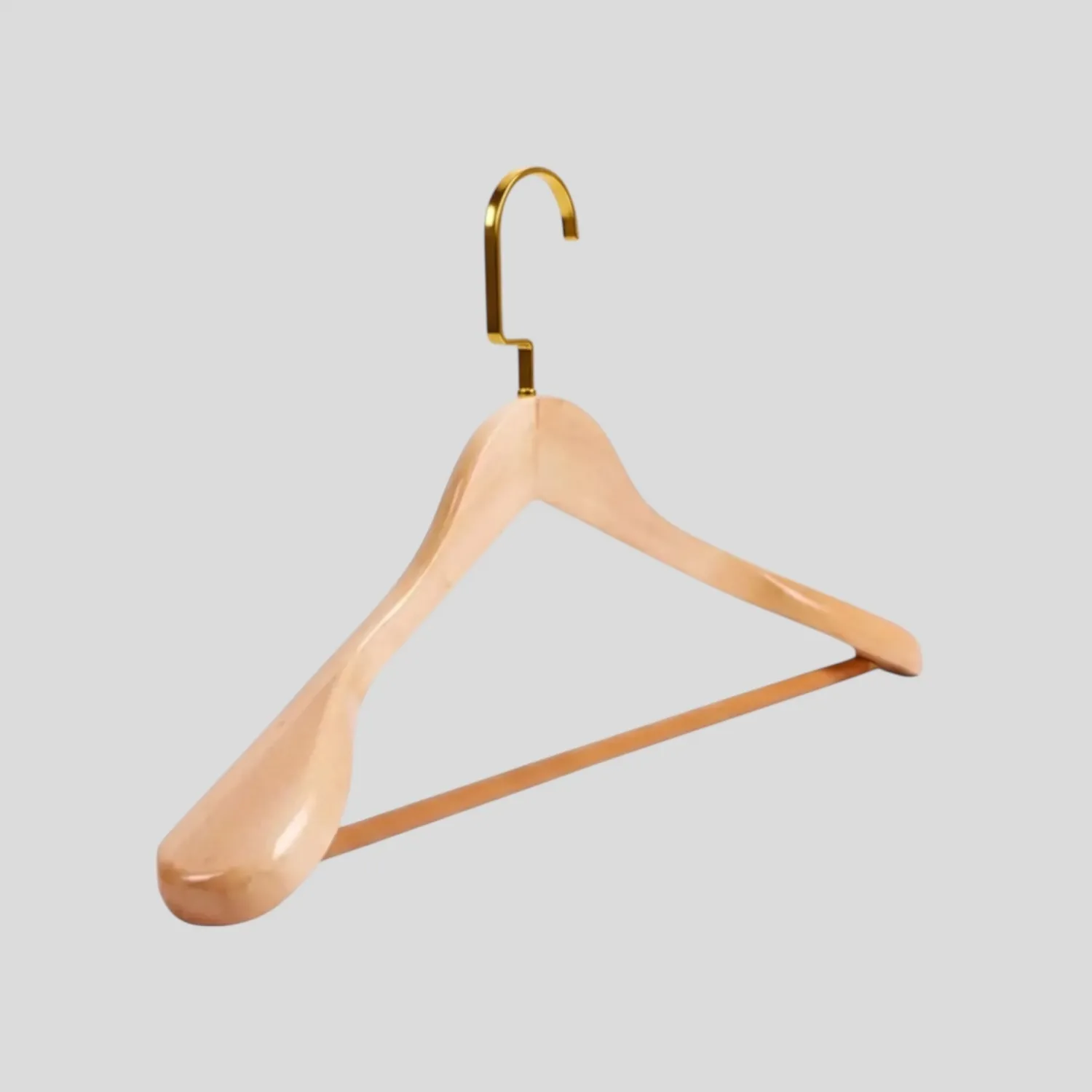 Naturel Ahşap Gold Lama Kancalı Pabuçlu Takım Elbise Askısı