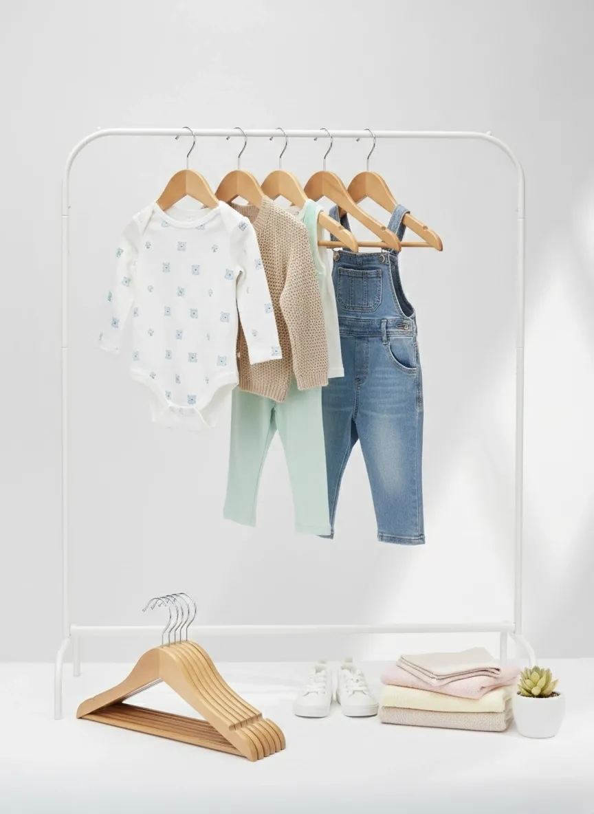 Naturel Ahşap Bebek Elbise Pantolon Askısı