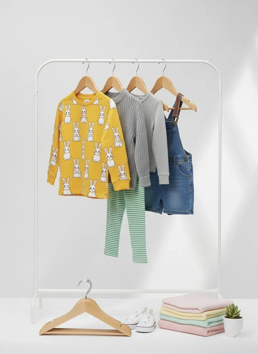 Naturel Ahşap Bebek Elbise Pantolon Askısı