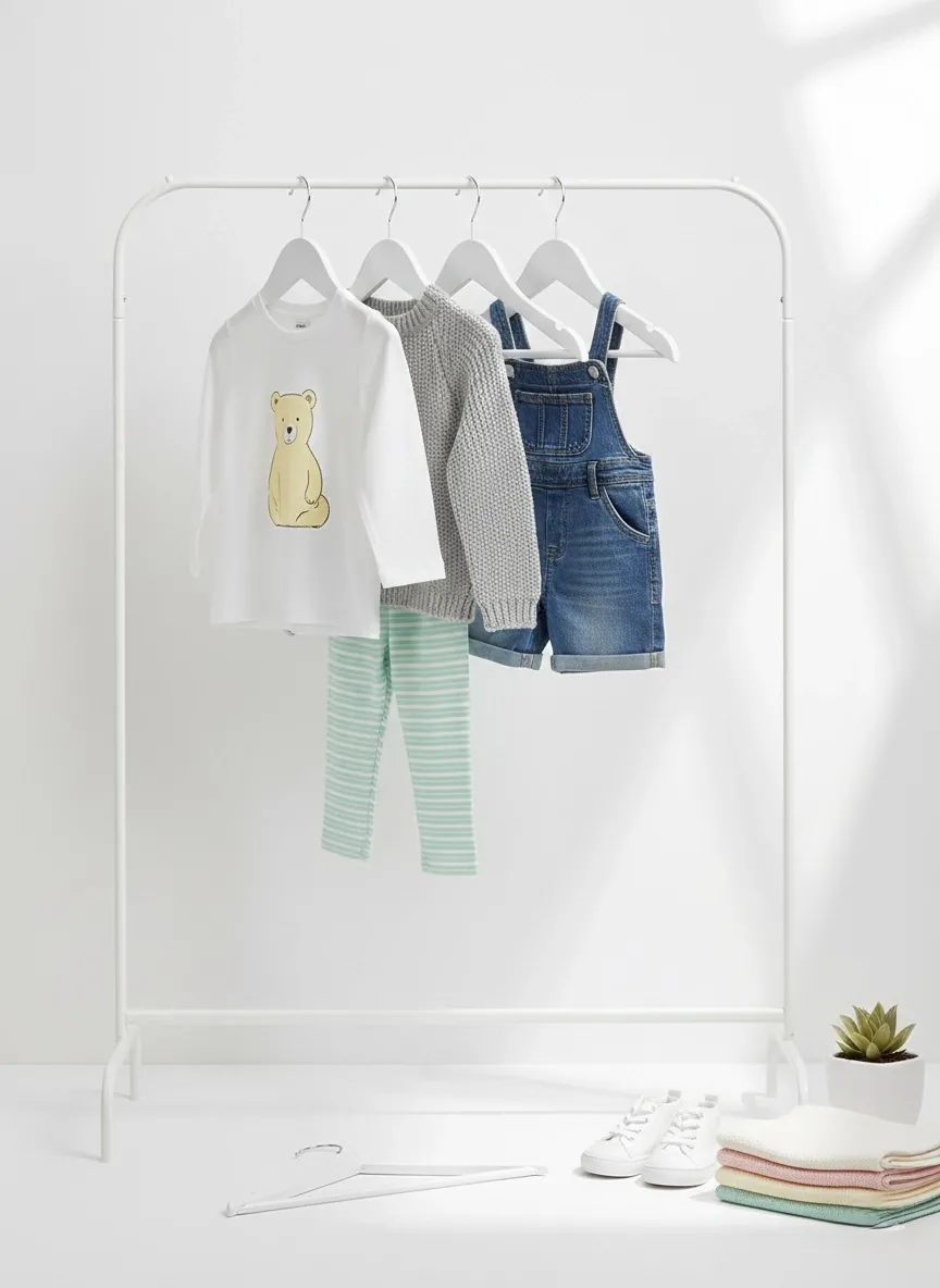 Beyaz Ahşap Bebek Elbise Pantolon Askısı