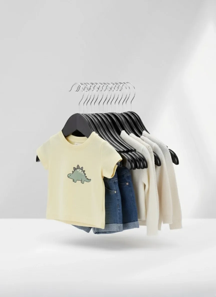 Siyah Ahşap Bebek Elbise Pantolon Askısı