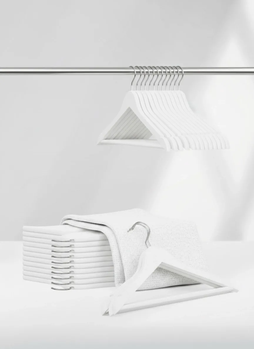 Beyaz Ahşap Elbise Pantolon Askısı