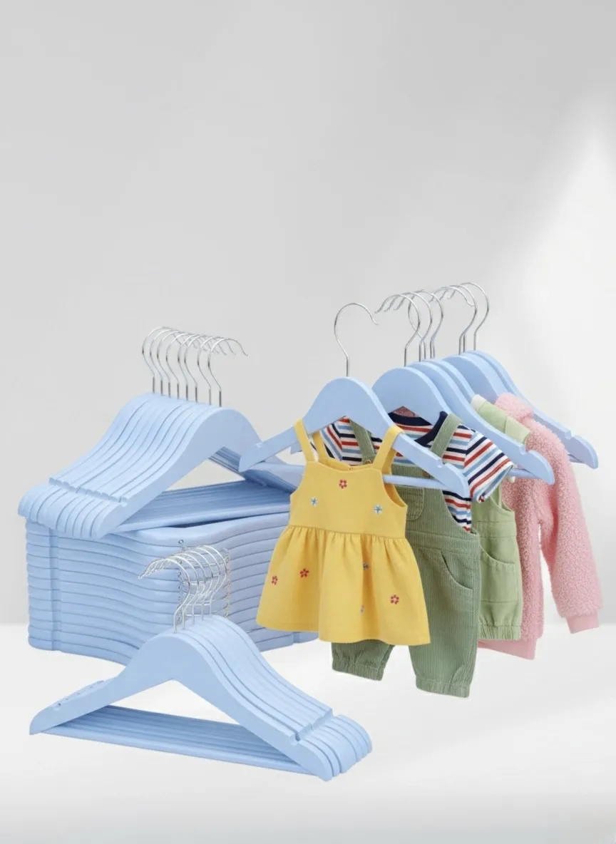 Mavi Ahşap Bebek Elbise Pantolon Askısı