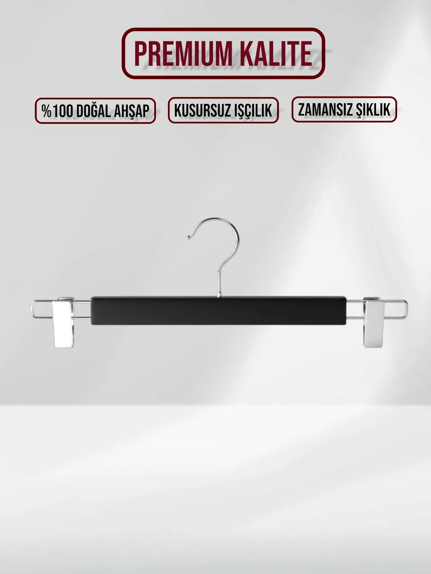 Siyah Ahşap Pantolon Etek Askısı Gümüş Kancalı