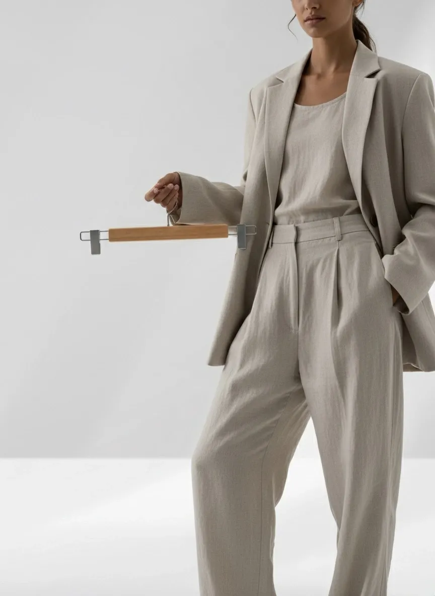 Naturel Ahşap Pantolon Etek Askısı Gümüş Kancalı