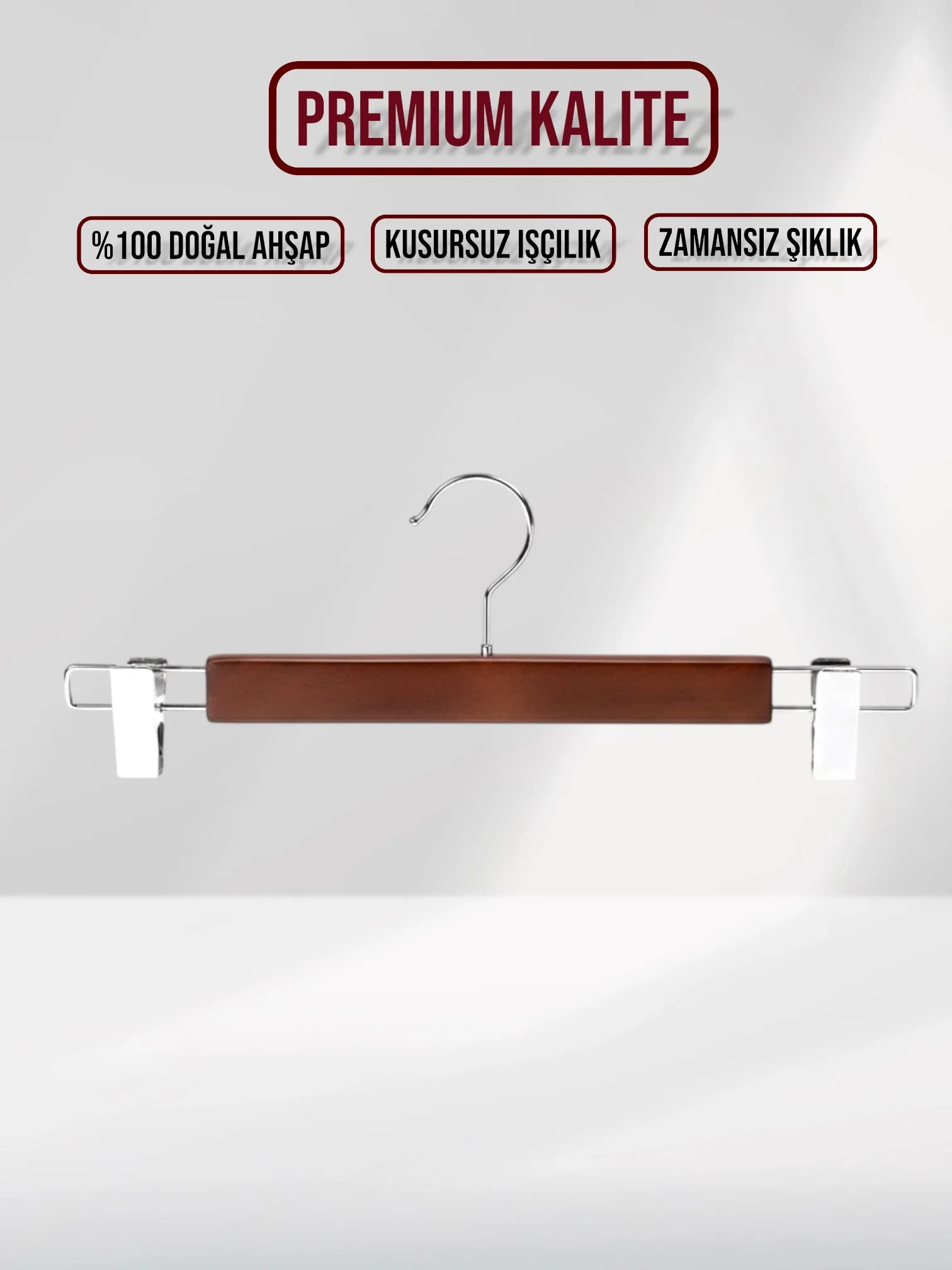 Ceviz Ahşap Pantolon Etek Askısı Gümüş Kancalı