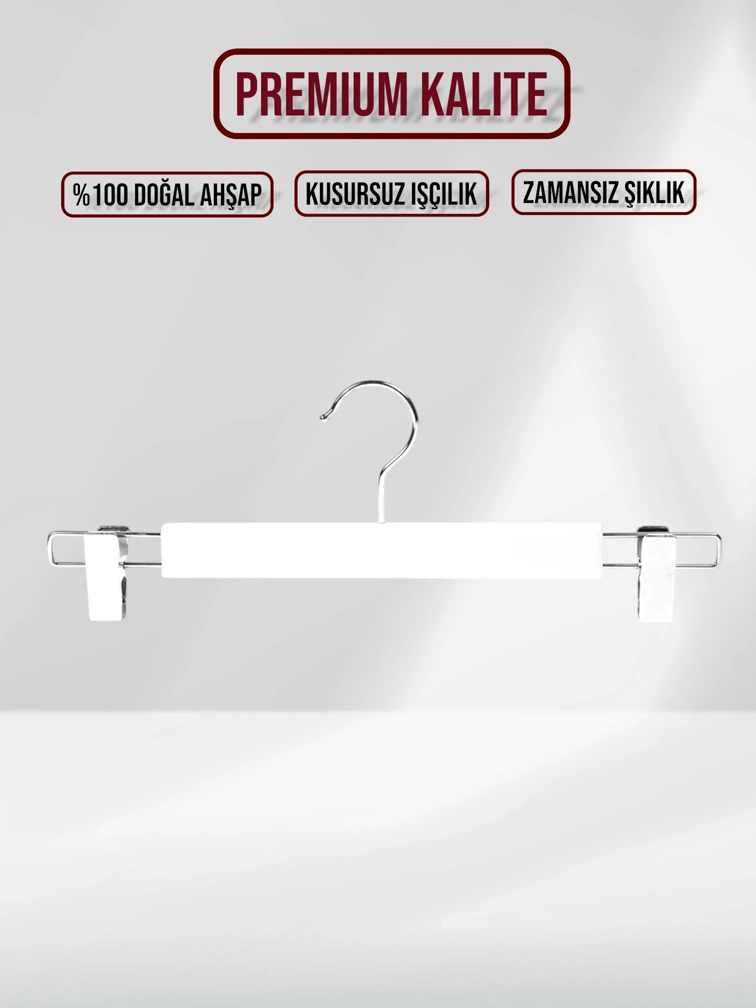 Beyaz Ahşap Pantolon Etek Askısı Gümüş Kancalı