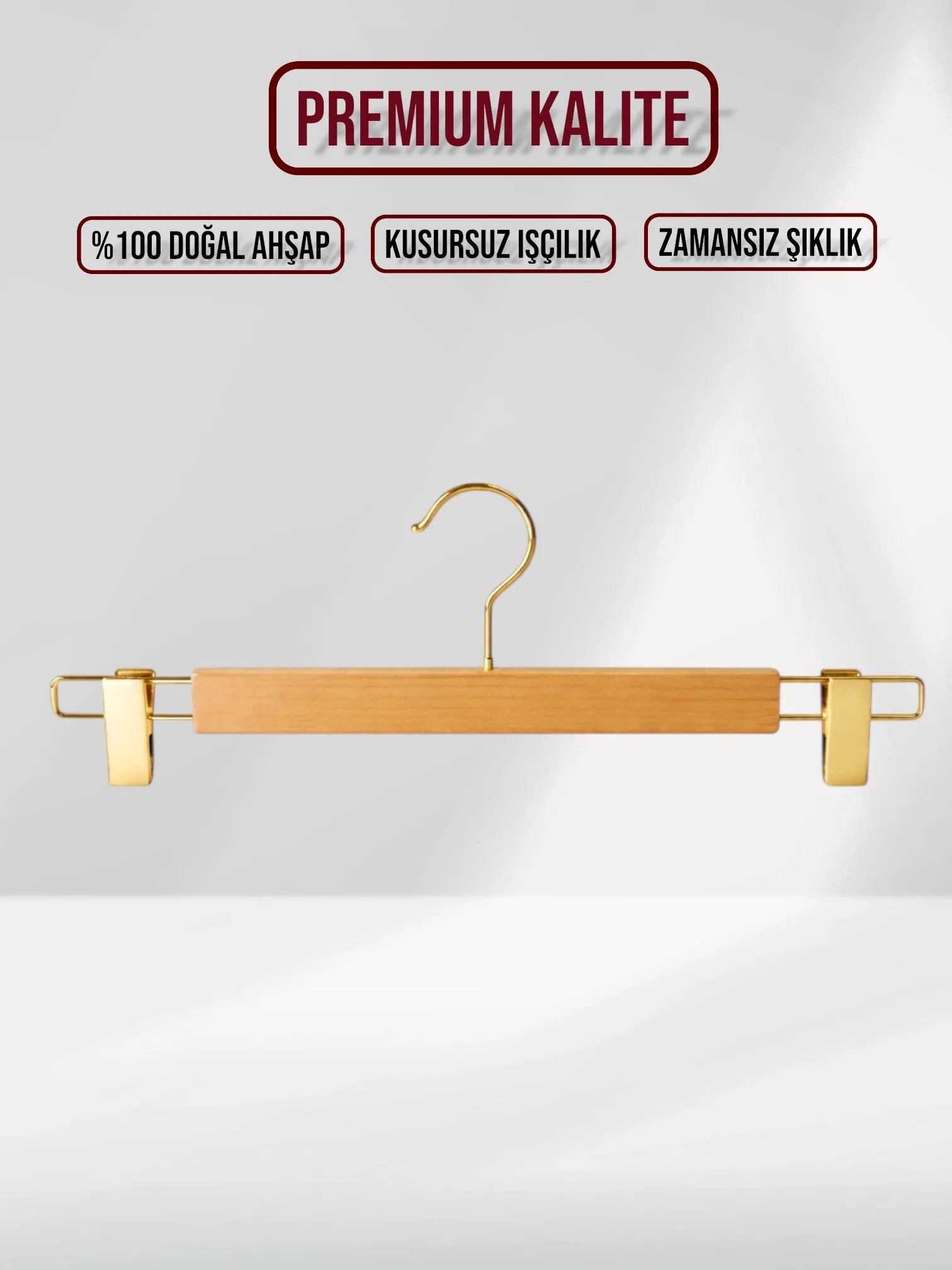 Naturel Ahşap Pantolon Etek Askısı Gold Kancalı