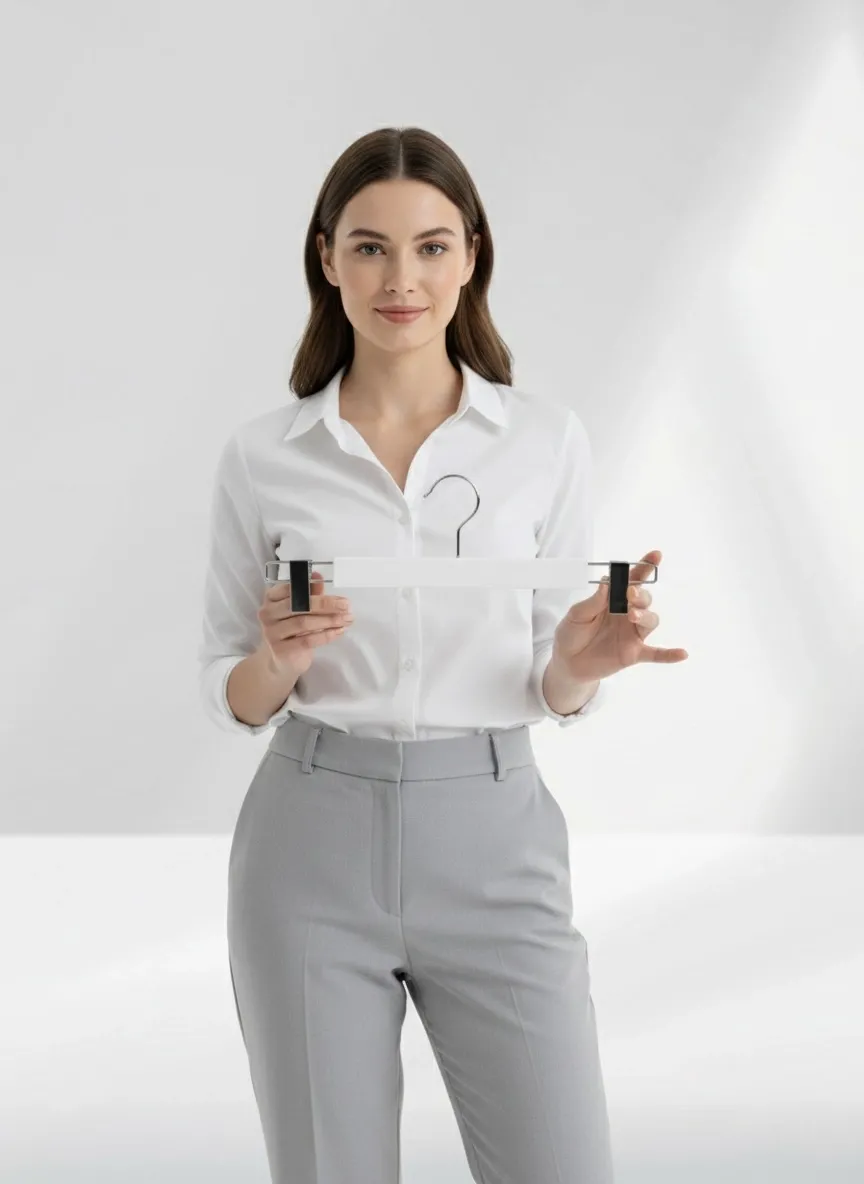 Beyaz Ahşap Pantolon Etek Askısı Gümüş Kancalı