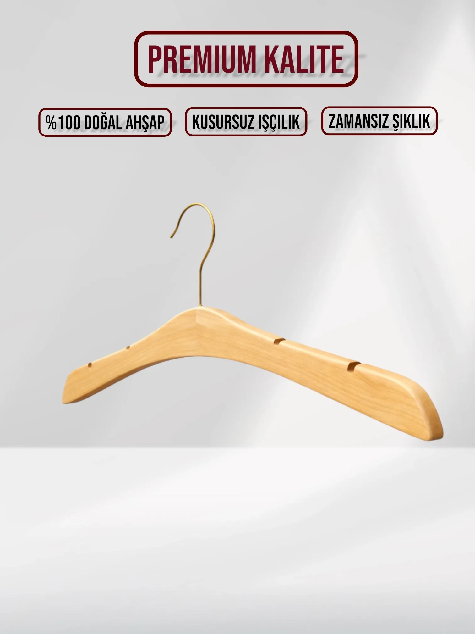 Naturel Ahşap Gold Kancalı Gelinlik Triko Abiye Askısı