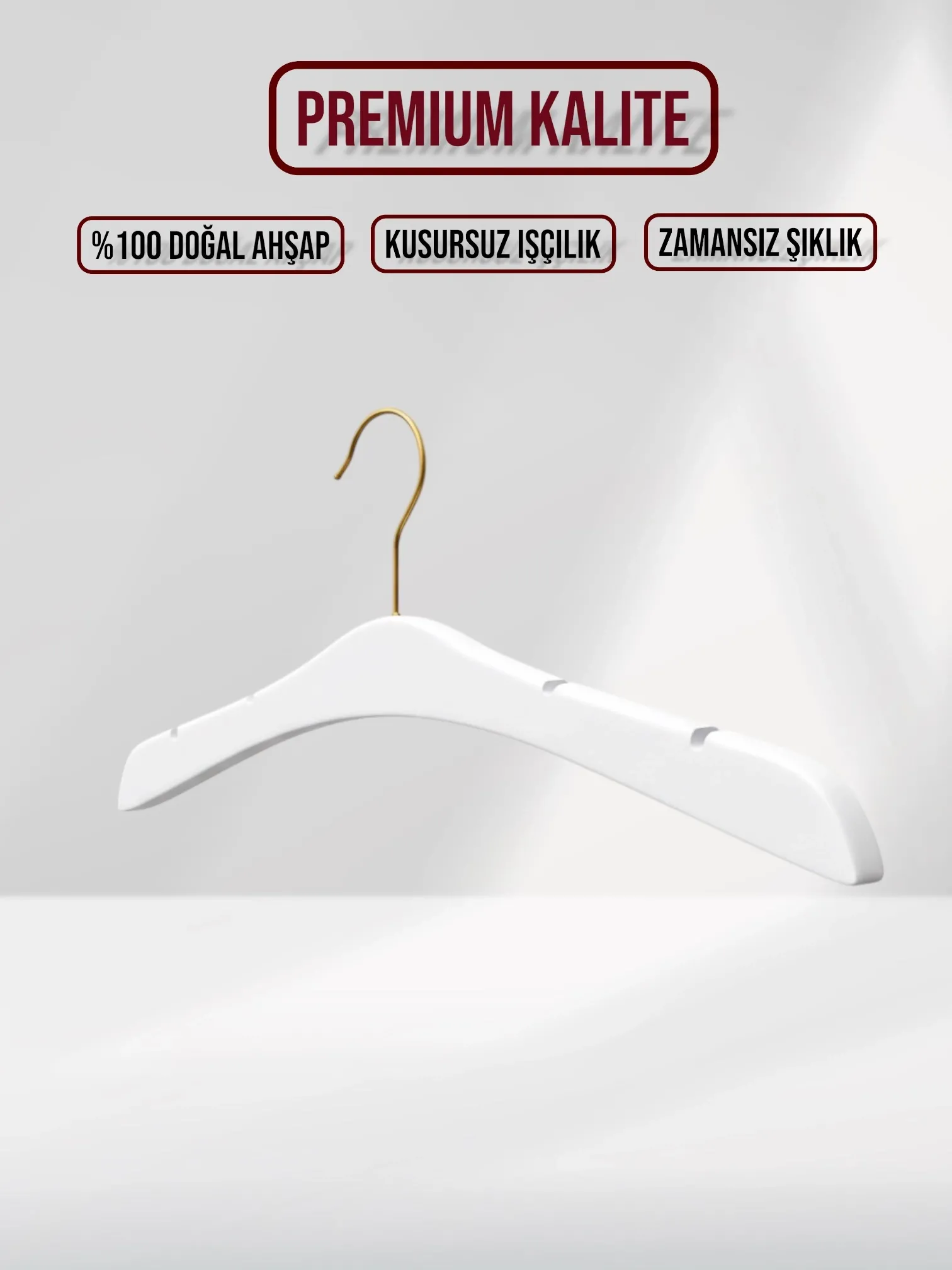 Beyaz Ahşap Gold Kancalı Gelinlik Triko Abiye Askısı