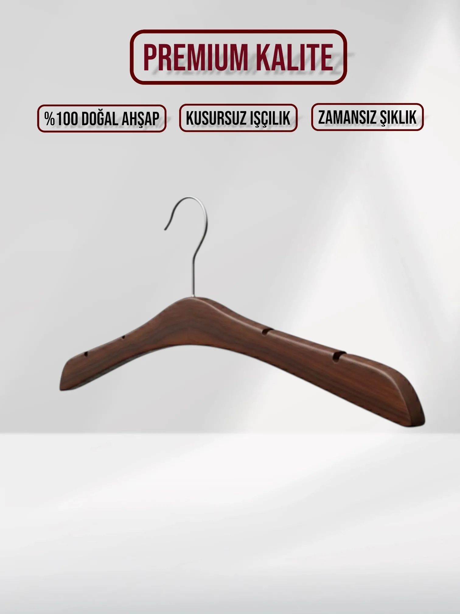 Ceviz Ahşap Nikel Kancalı Gelinlik Triko Abiye Askısı