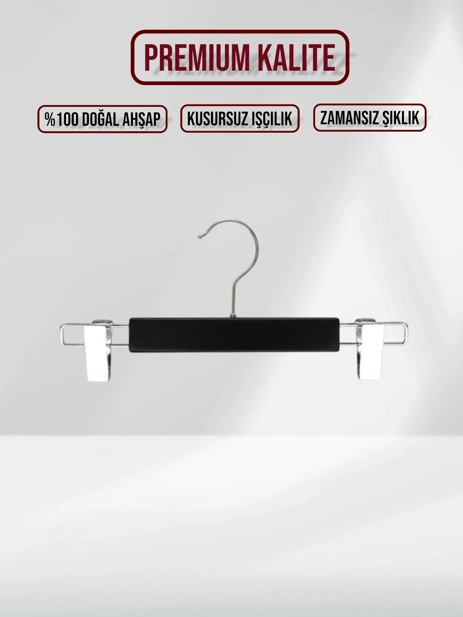 Siyah Bebek Ahşap Pantolon Etek Askısı Gümüş Kancalı