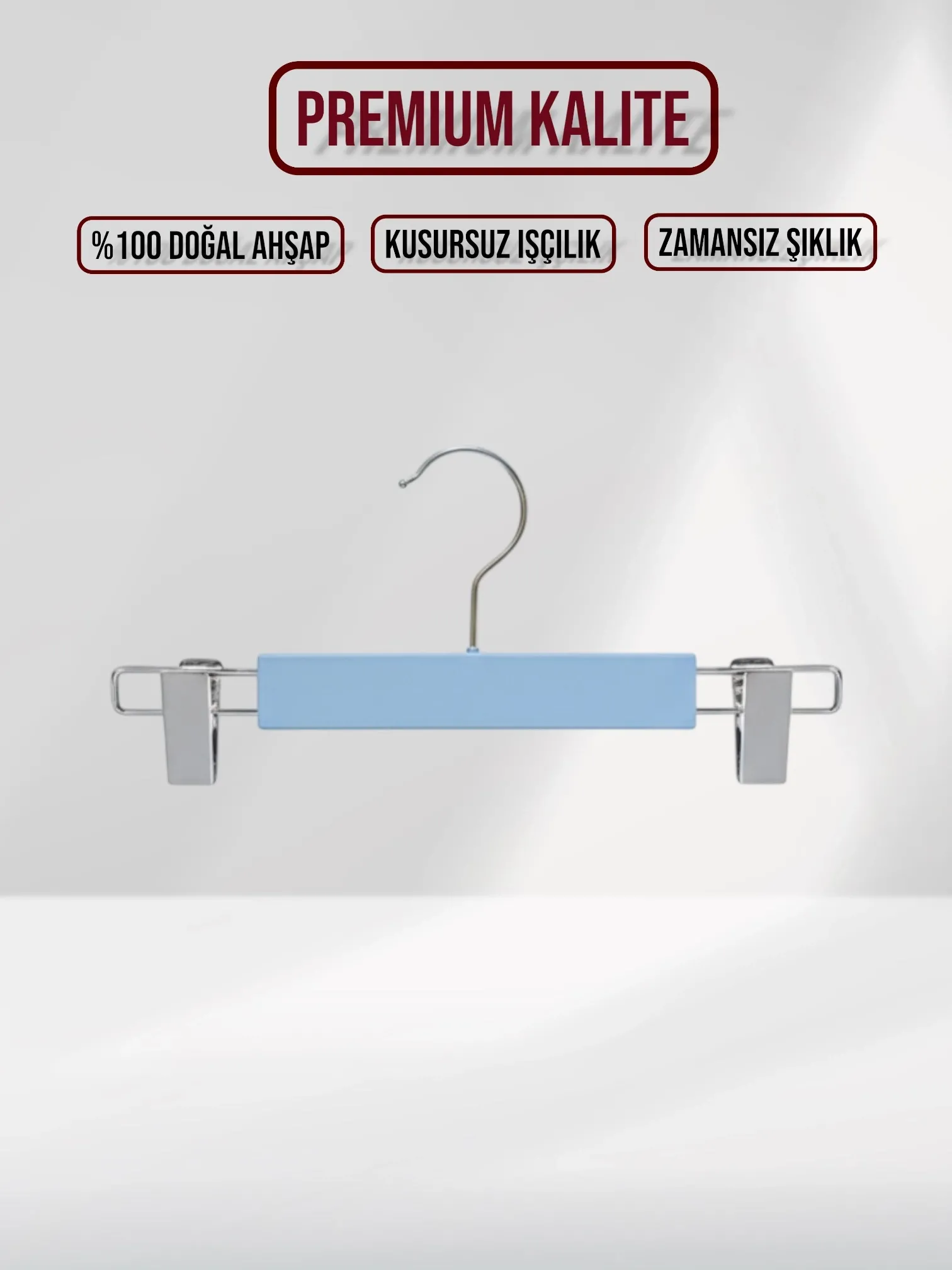 Mavi Ahşap Bebek Pantolon Etek Askısı Gümüş Kancalı