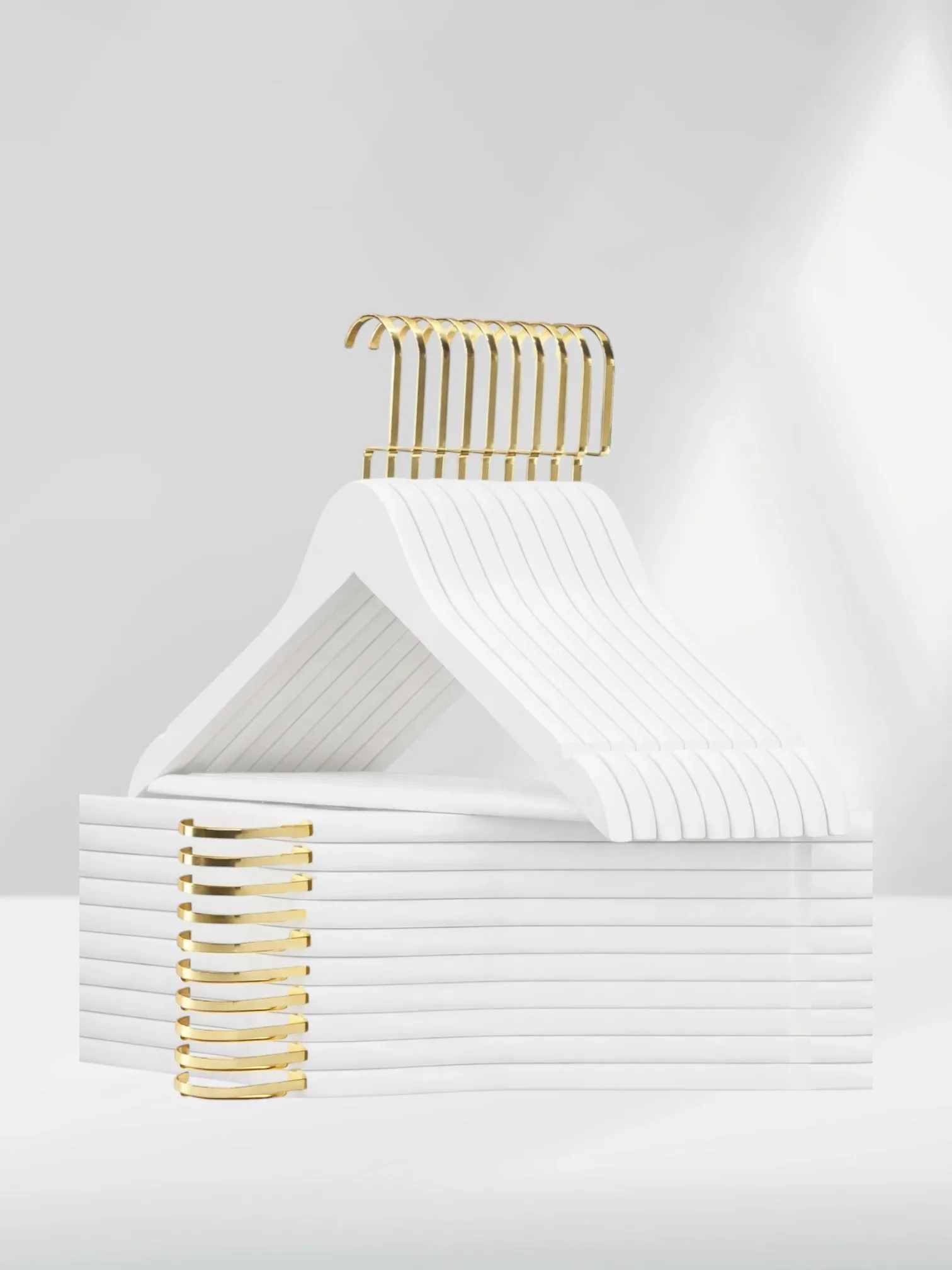 Beyaz Ahşap Gold Lama Kancalı Elbise Pantolon Askısı