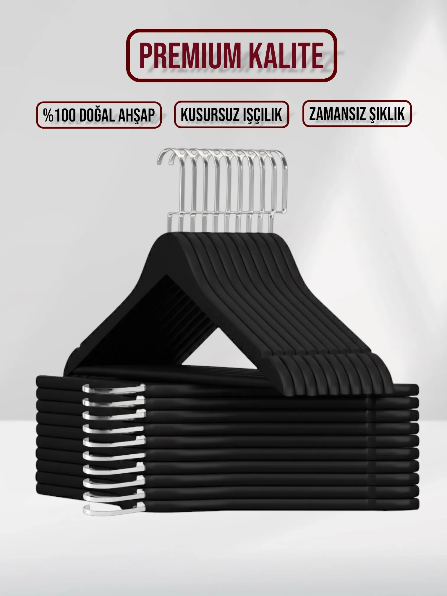 Siyah Ahşap Nikel Lama Kancalı Elbise Pantolon Askısı