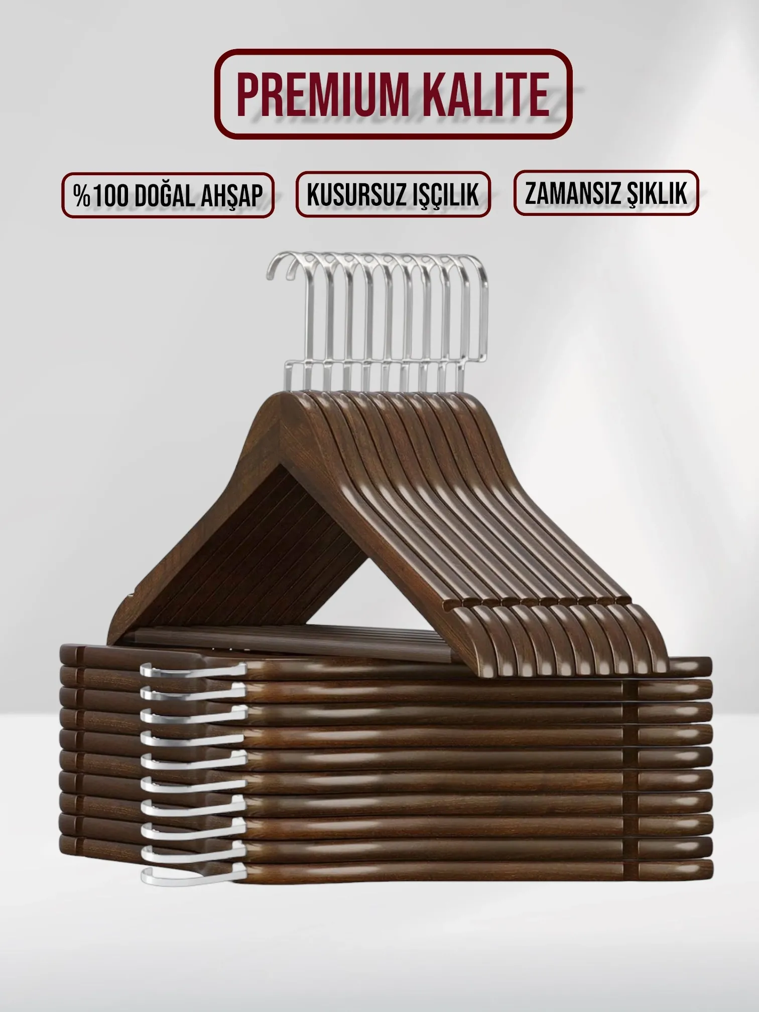 Ceviz Ahşap Nikel Lama Kancalı Elbise Pantolon Askısı