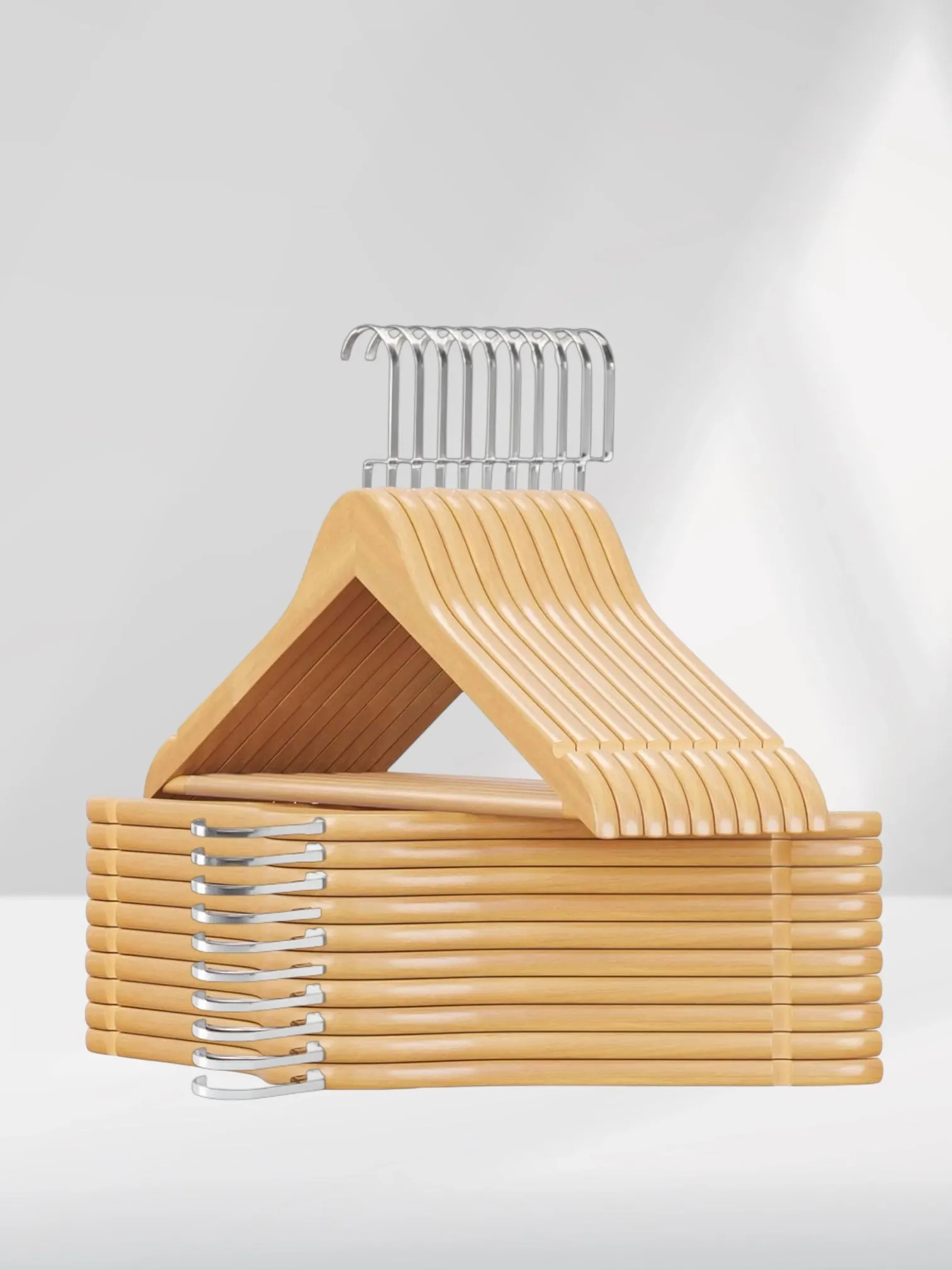 Naturel Ahşap Nikel Lama Kancalı Elbise Pantolon Askısı